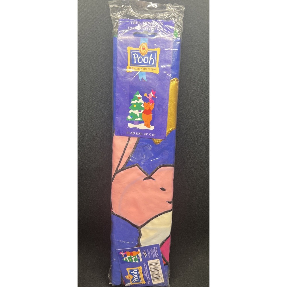 VTG Disney Winnie The Pooh/Piglet "Tree Trimming With Friends" Flag 28 X 44 New